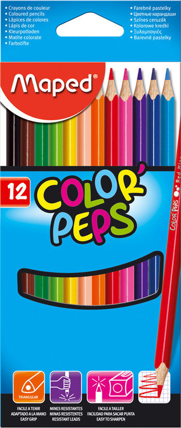 MAPED - 12 Crayons de Couleurs en Pochette Cartons